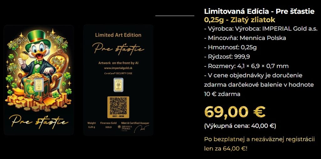 Zlatý zliatok 0,25 g – limitovaná edícia Pre šťastie